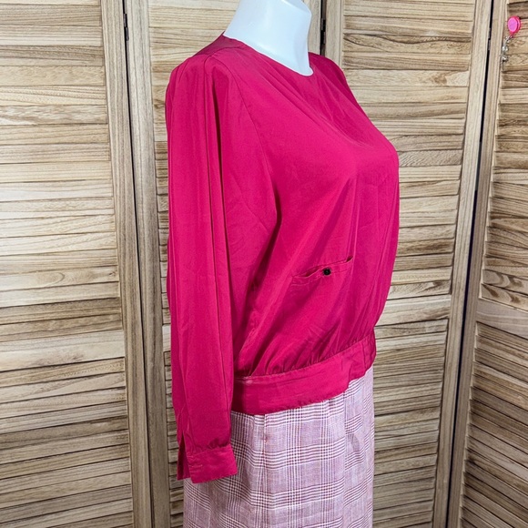 Karen Scott Pink White Plaid Skirt Blouse Blazer Suit 3-Piece Set 14-16 VIntage - Picture 10 of 13